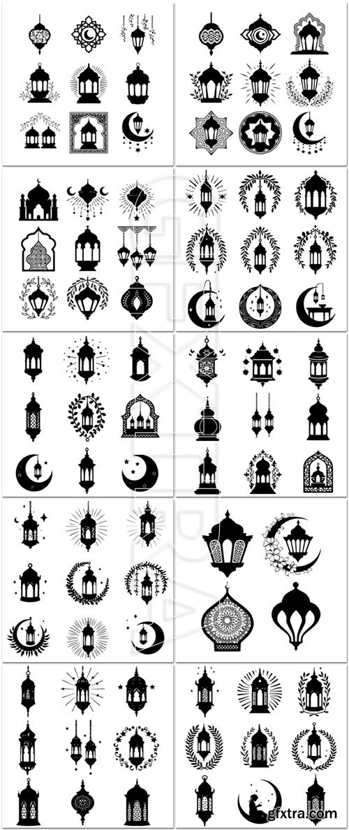 Ramadan islamic lantern icons in vector
