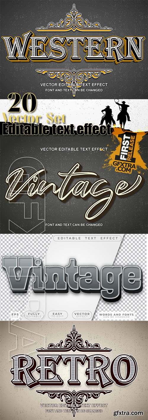 Retro vintage design style typography editable text effect template in vector