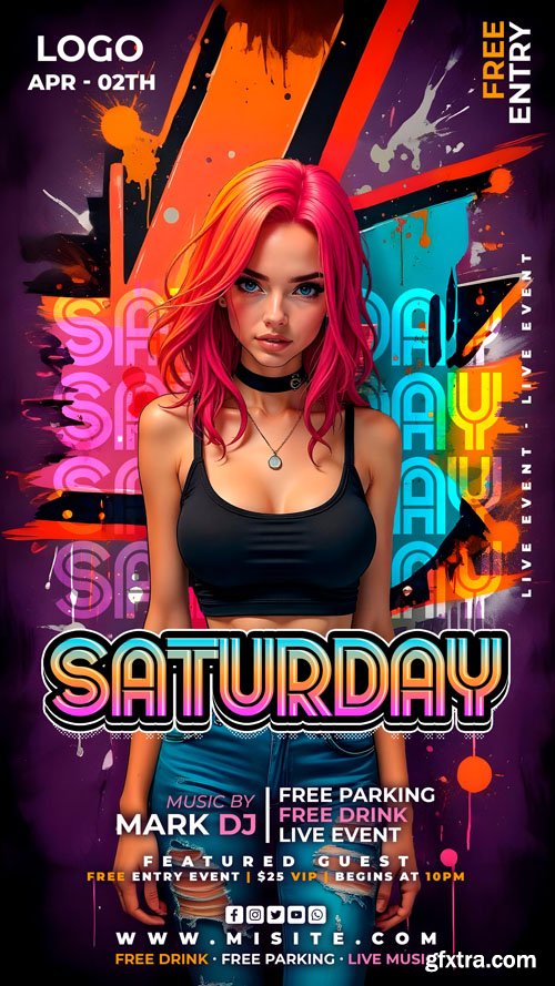 Flyer party psd design template, night club, dj party