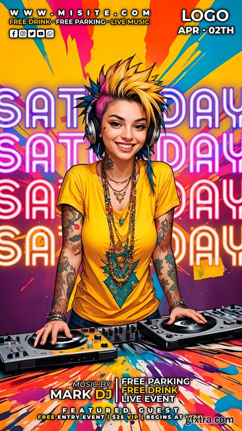 Flyer party psd design template, night club, dj party