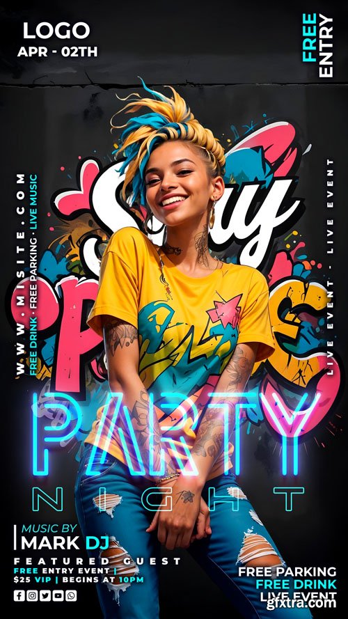 Flyer party psd design template, night club, dj party