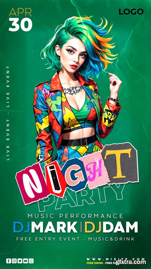 Flyer party psd design template, night club, dj party