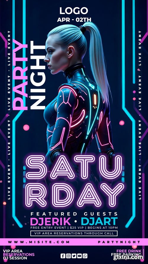 Flyer party psd design template, night club, dj party