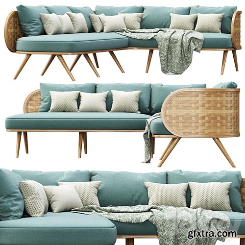 3dsky Pro - Victoria wooden rattan corner sofa XY40 / Rattan corner sofa