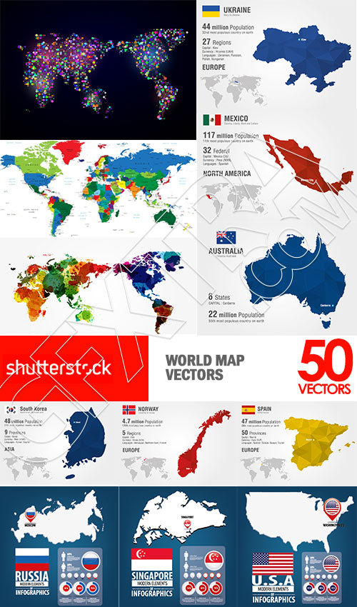 World Map Vectors 50xEPS