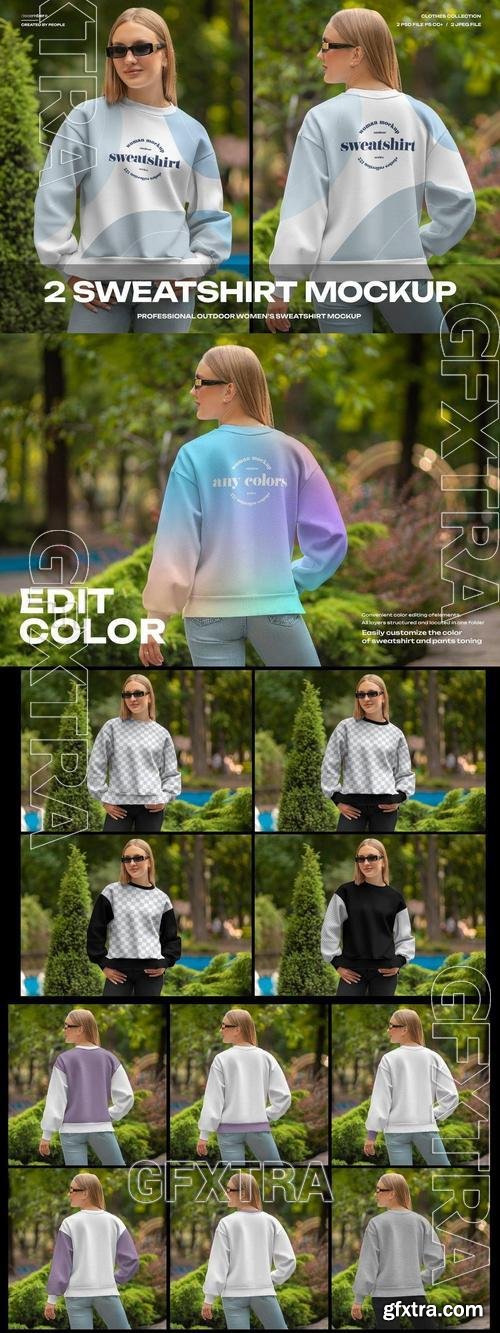 2 Mockup of Sweatshirts on the Girl on the Outdoor 568GLA6