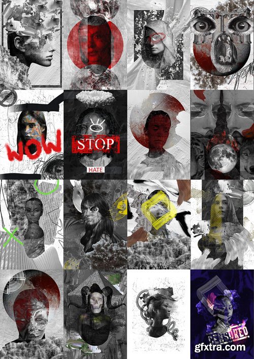 Creativemarket - MONOCHROME collage pack - 21332167