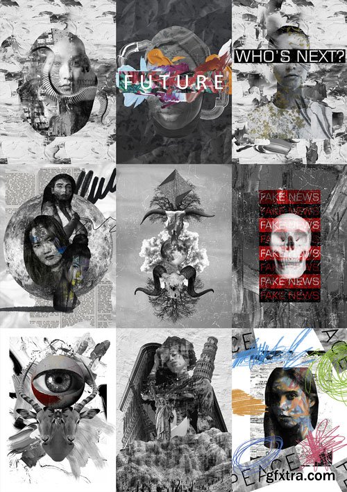 Creativemarket - MONOCHROME collage pack - 21332167