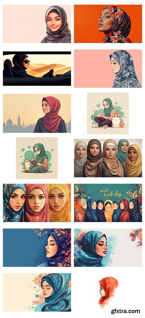 Hijab Girl Illustrations 52xJPG