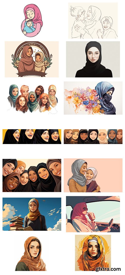 Hijab Girl Illustrations 52xJPG