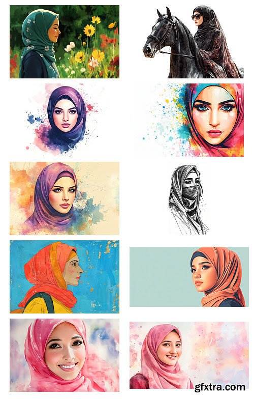Hijab Girl Illustrations 52xJPG
