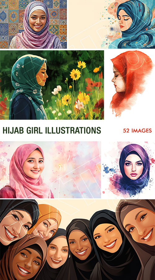Hijab Girl Illustrations 52xJPG