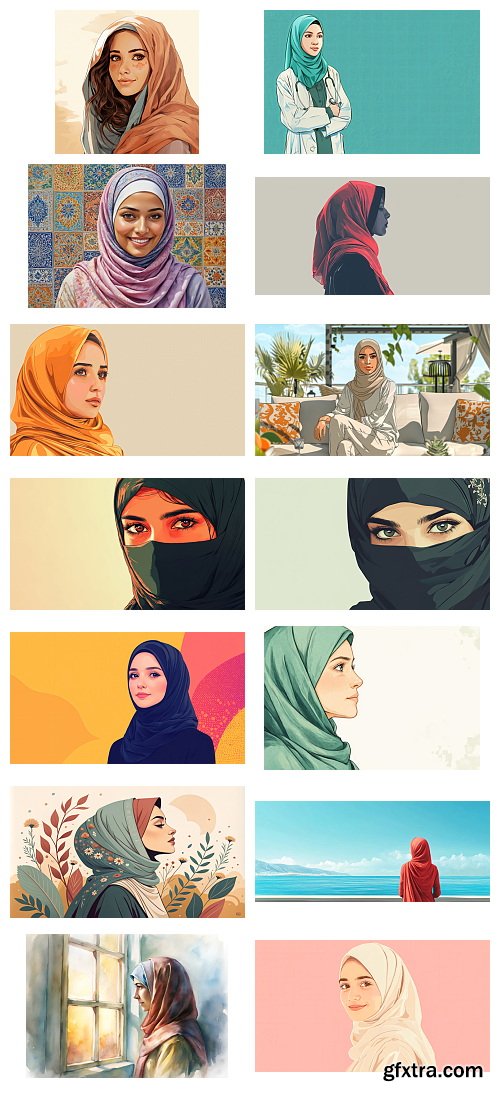 Hijab Girl Illustrations 52xJPG