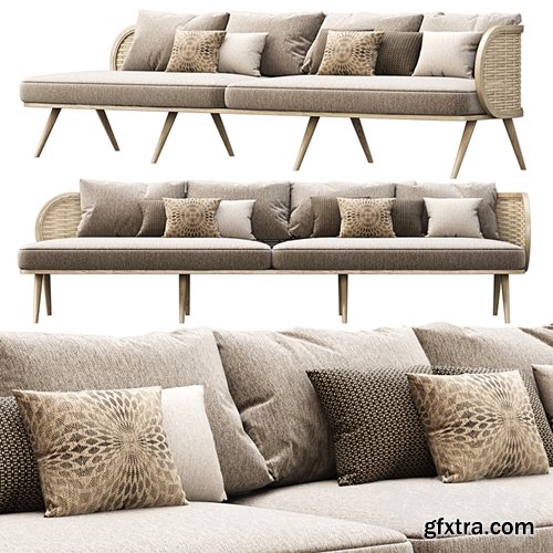 3dsky Pro - Victoria large wooden rattan sofa FD50 / Rattan outdoor sofa