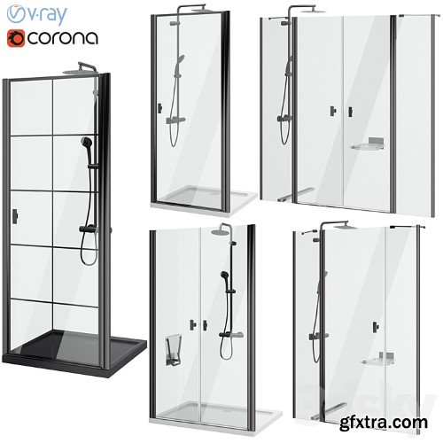 3dsky Pro - Shower doors Radaway Nes 8 Black set 141