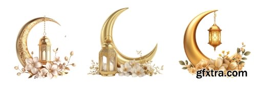 8 Decorated PNG Crescent with Muslim Lamps & Mosques 8 Decorated PNG Crescent with Muslim Lamps & Mosques