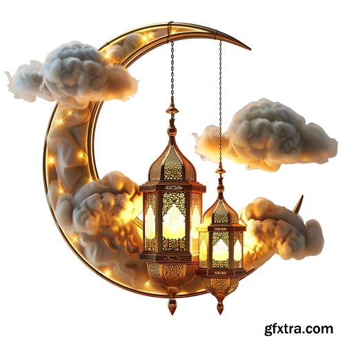 8 Decorated PNG Crescent with Muslim Lamps & Mosques 8 Decorated PNG Crescent with Muslim Lamps & Mosques