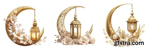 8 Decorated PNG Crescent with Muslim Lamps & Mosques 8 Decorated PNG Crescent with Muslim Lamps & Mosques