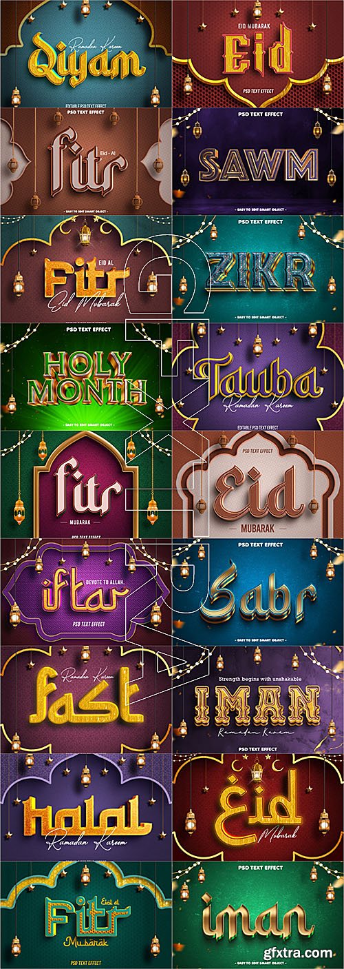 20 Ramadan Kareem Stylish Text Effect Design Psd