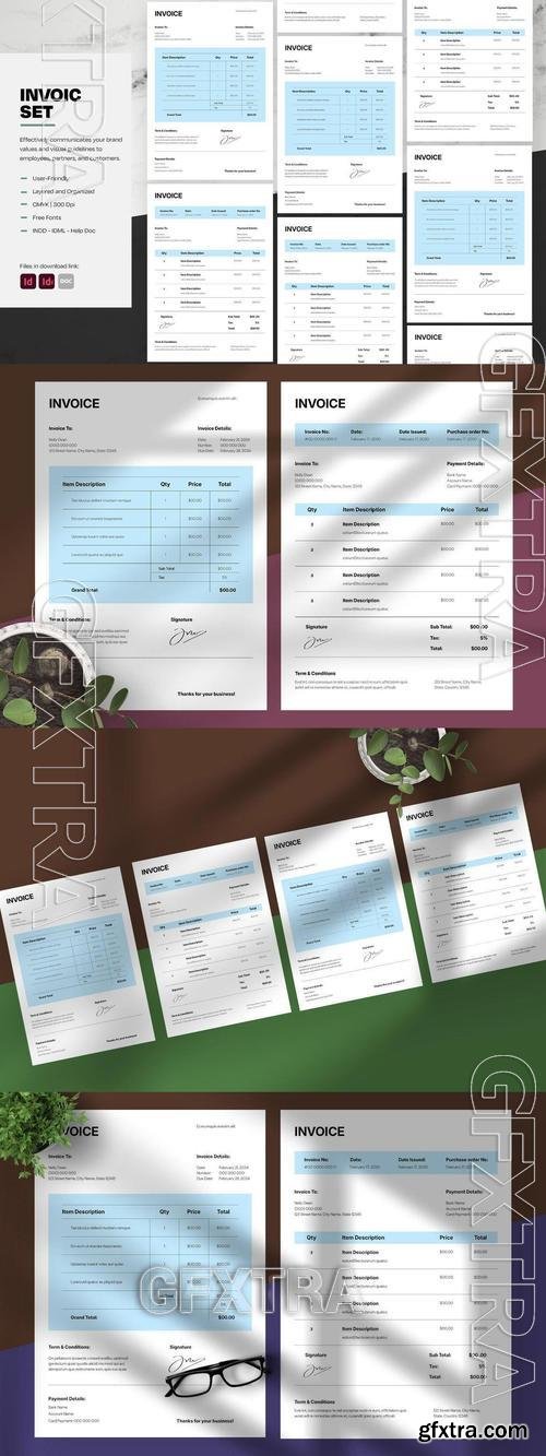 Blue Clean Invoice Set Template 86RBS48 Blue Clean Invoice Set Template 86RBS48