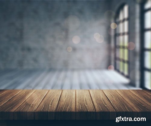 Wooden Table with Defocused Empty Room 25xJPG