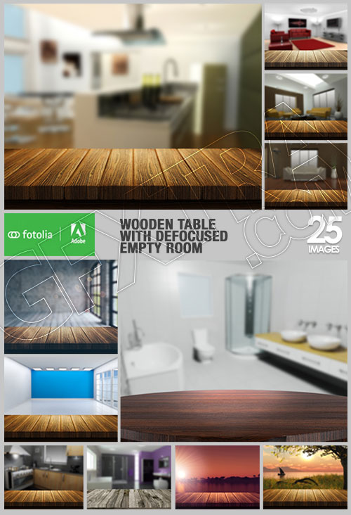 Wooden Table with Defocused Empty Room 25xJPG