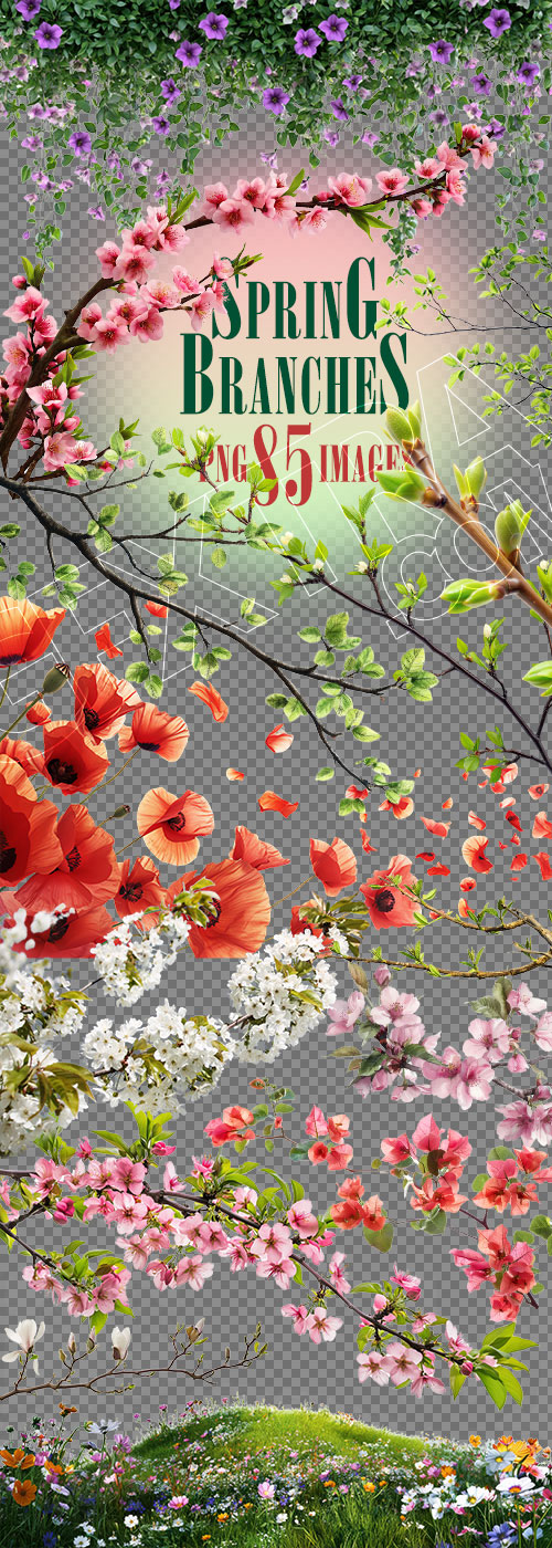 SPRING BRANCHES - Buds, Sprouts &amp; Flowered 85xPNG