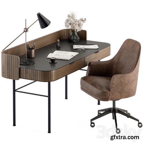 3dsky Pro - Home Office Wood and Black Table - Office Furniture 292
