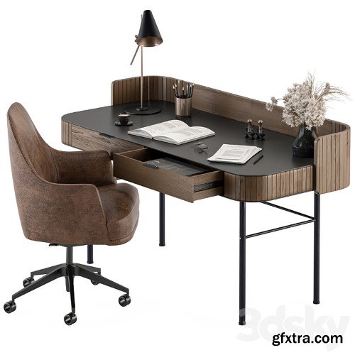 3dsky Pro - Home Office Wood and Black Table - Office Furniture 292