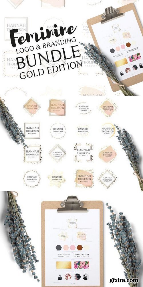 CM - FEMININE logo & branding bundle GOLD 1256035