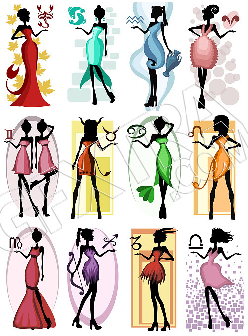 Girl &amp; A Sign of the Zodiac 12xEPS