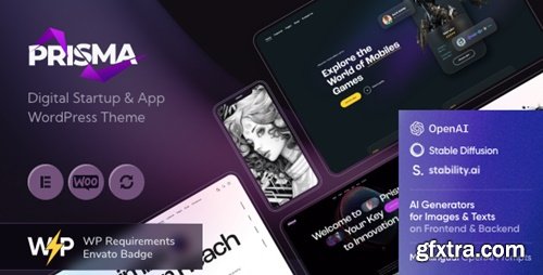 Themeforest - Prisma - Digital Startup & App WordPress Theme + AI 49053314 v1.5