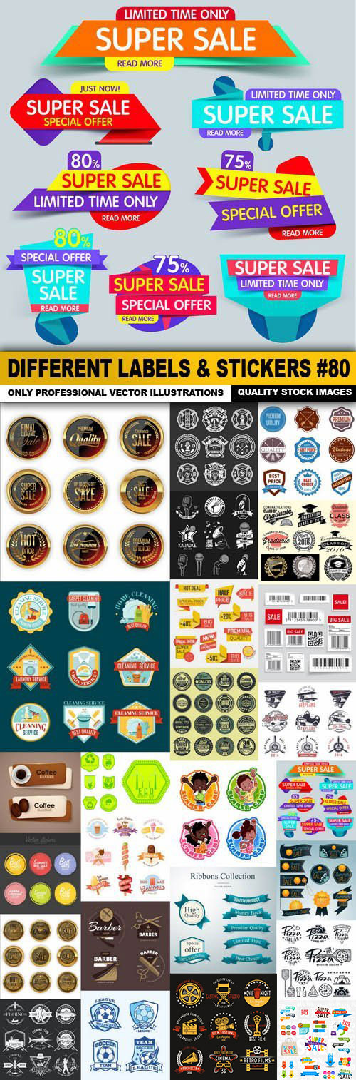 Different Labels &amp; Stickers 80, 25xEPS