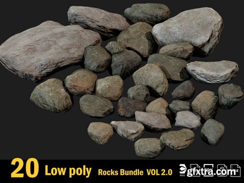 20 Low poly Rock Bundle Vol 2 VR / AR / low-poly 3d model