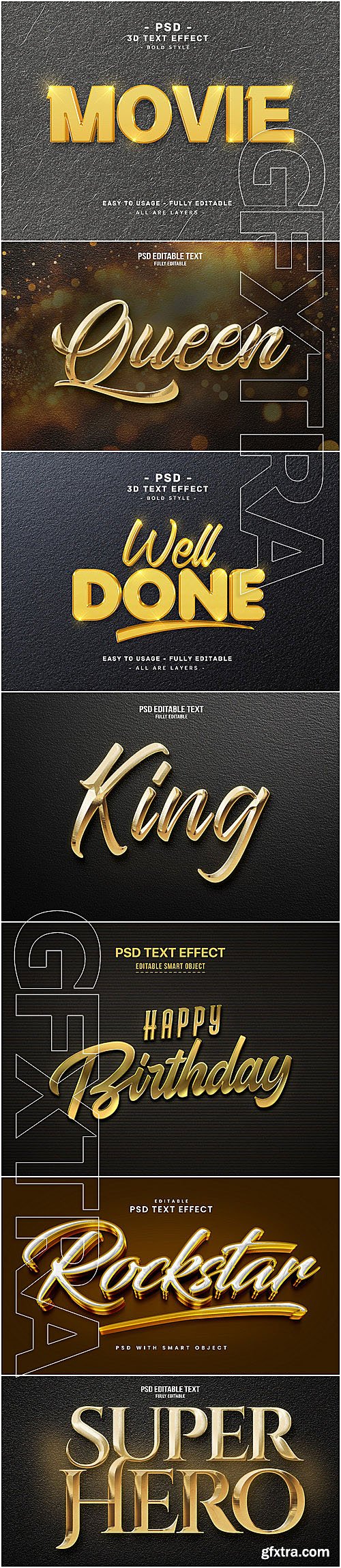 3d Gold Editable PSD Text Effect Collection of 21 files