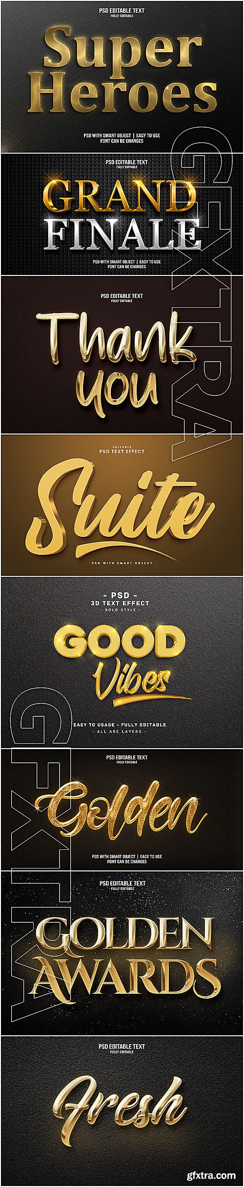 3d Gold Editable PSD Text Effect Collection of 21 files