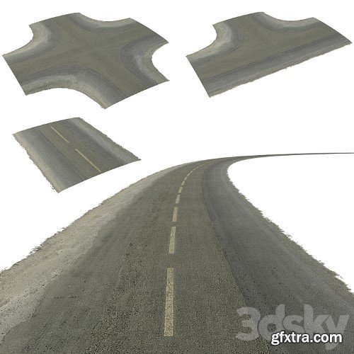 3dsky Pro - Seamless two lane road with crossroads