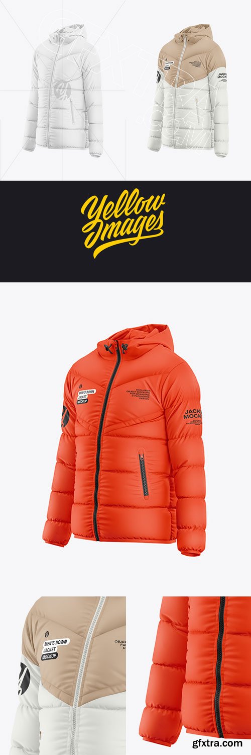 YellowImages - Men\'s Hooded Down Jacket Mockup - Half Side View - 121934