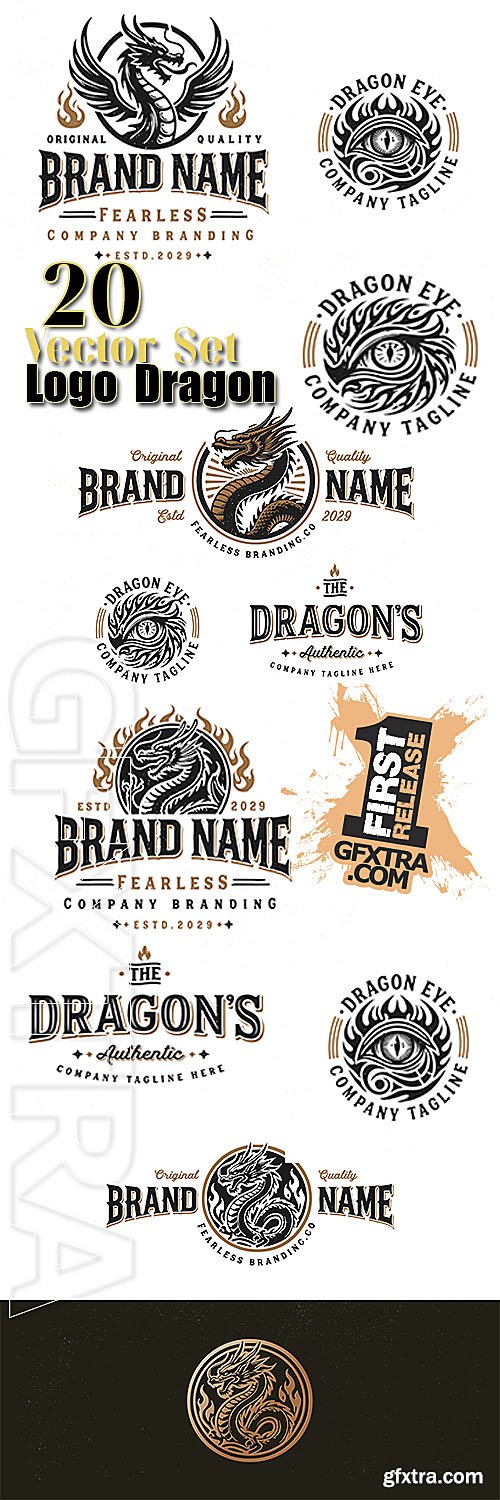 Vintage logo beast dragon fire illustration logo for business company