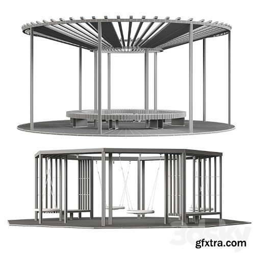 3dsky Pro - Set of pergolas (gazebos, canopies) with swings, benches