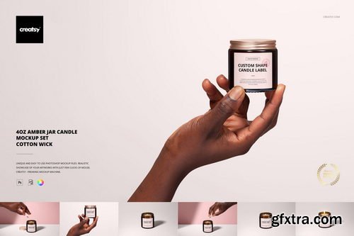 Creatsy - 4oz Amber Jar Candle Mockup Set - Cotton Wick - 1549672789
