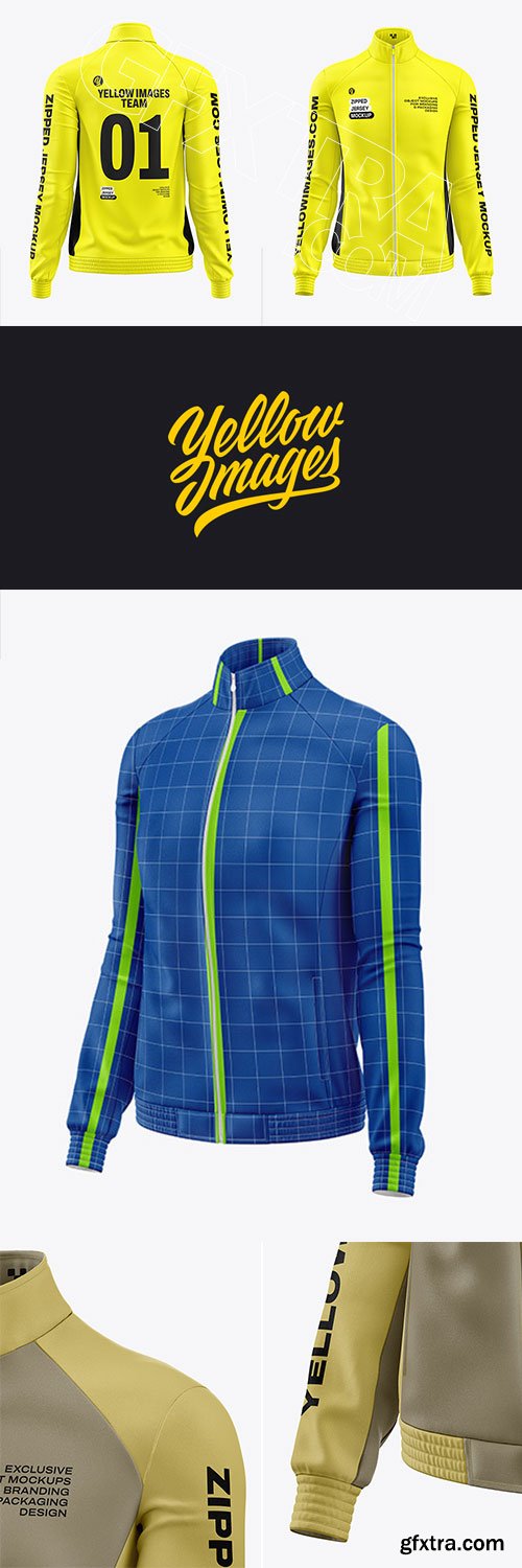 YellowImages - Women\'s Full-Zip Long Sleeve Jersey Mockup - Front Half Side View - 121885