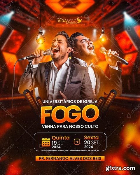 Designi - Flyer Gospel Universitários de Igreja Fogo Social Media PSD Editável