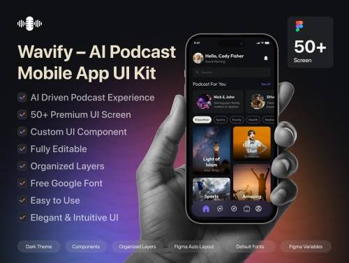 'Wavify – AI Powered Podcast Mobile App UI Kit'