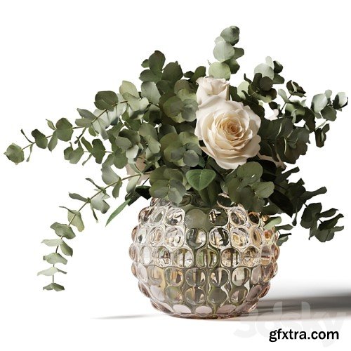 3dsky Pro - Bouquet of roses and eucalyptus in a glass pimpled vase