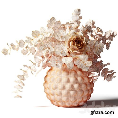 3dsky Pro - Bouquet of roses and eucalyptus in a glass pimpled vase