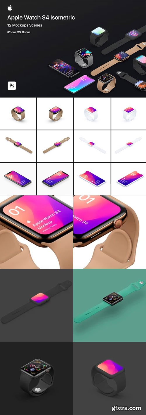 Asylab - Apple Watch S4 Isometric - 12 Mockups Asylab - Apple Watch S4 Isometric - 12 Mockups