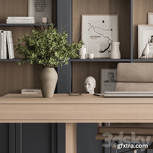 3dsky Pro - Classic Boss Desk and Library Set - Office Furniture 283