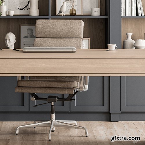 3dsky Pro - Classic Boss Desk and Library Set - Office Furniture 283