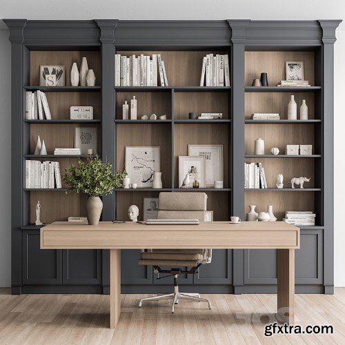 3dsky Pro - Classic Boss Desk and Library Set - Office Furniture 283